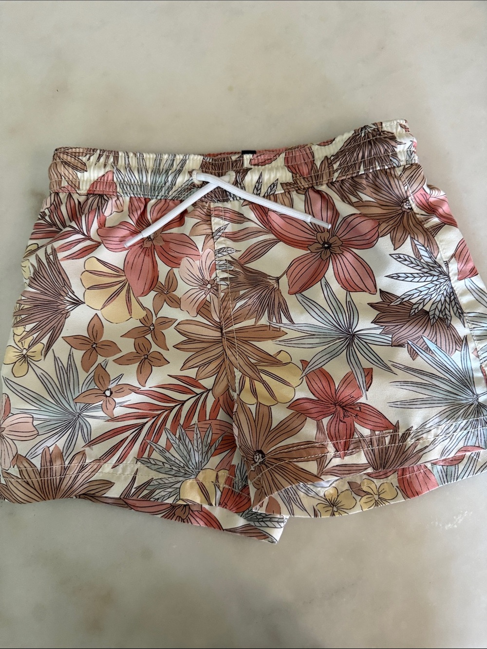 Janie and Jack Floral Swim Trunks - Cream, Pink, Yellow, Brown